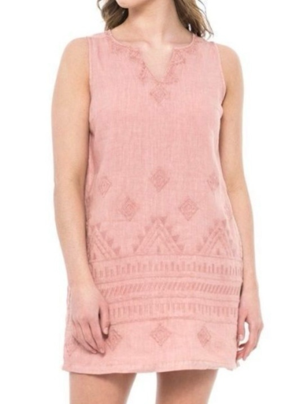Artisan NY Women’s Pink Embroidered Sleeveless Shift Dress (100% Linen)